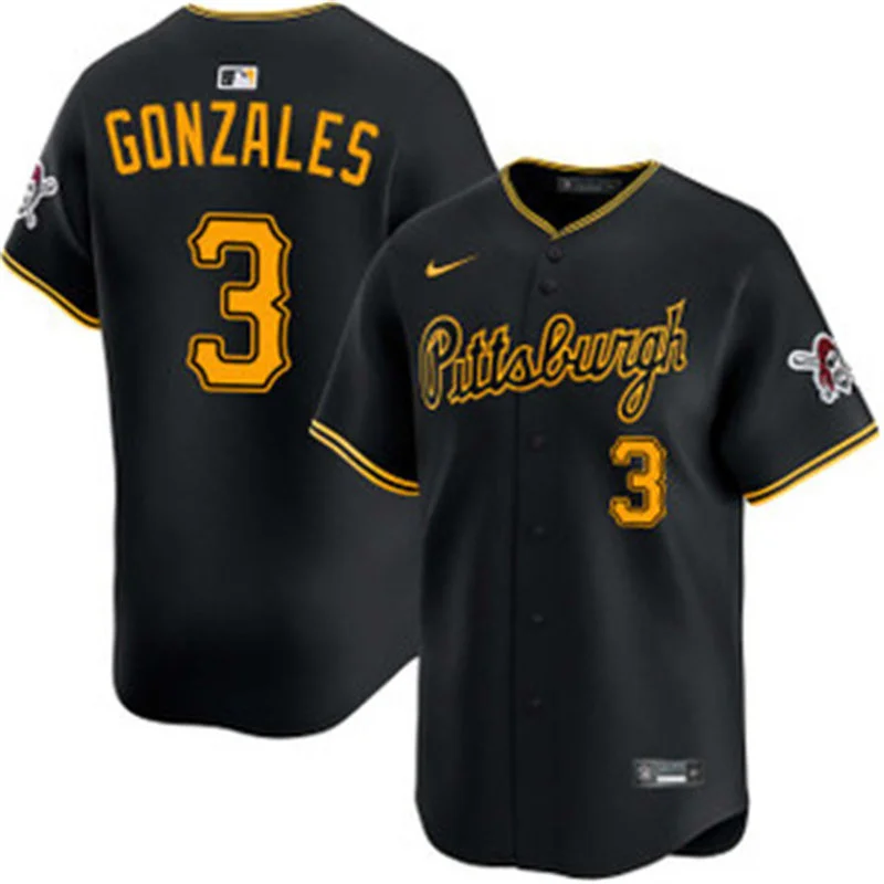 Mens Pittsburgh Pirates #3 Nick Gonzales Nike Black Alternate 2nd Pittsburgh Limited Jersey 