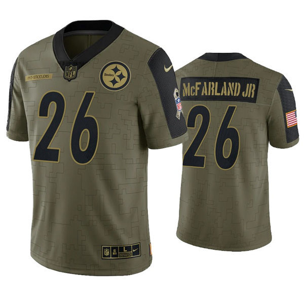 Mens Pittsburgh Steelers #26 Anthony McFarland Jr. Nike Olive 2021 Salute To Service Limited Jersey