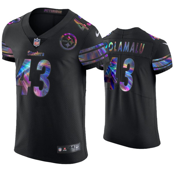 Mens Pittsburgh Steelers Retired Player #43 Troy Polamalu Nike Black Holographic Edition Jersey
