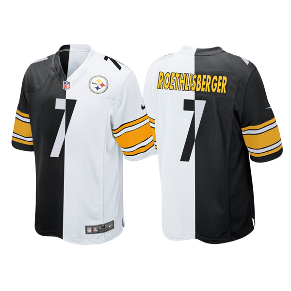 Mens Pittsburgh Steelers Retired Player #7 Ben Roethlisberger Nike White Black Split Two Tone Game Jersey