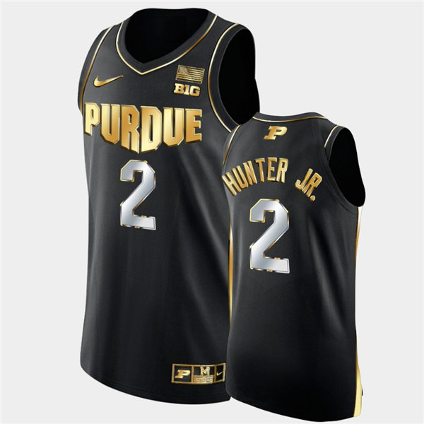 Mens Purdue Boilermakers #2 Eric Hunter Jr. Nike Black Golden Edition Basketball Jersey