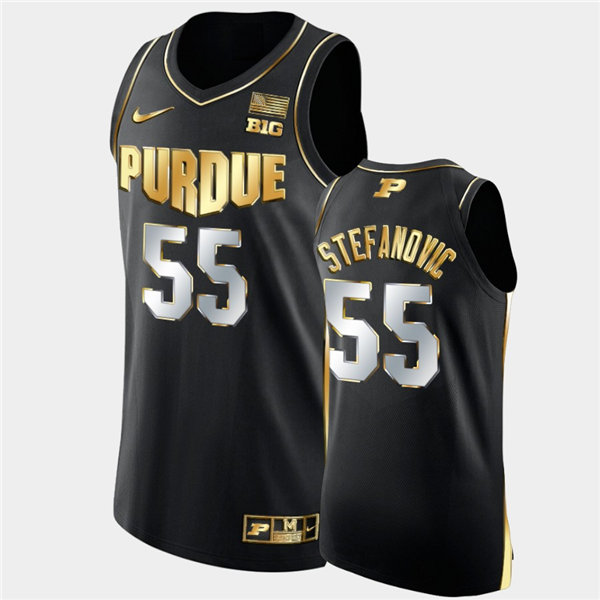 Mens Purdue Boilermakers #55 Sasha Stefanovic Nike Black Golden Edition Basketball Jersey