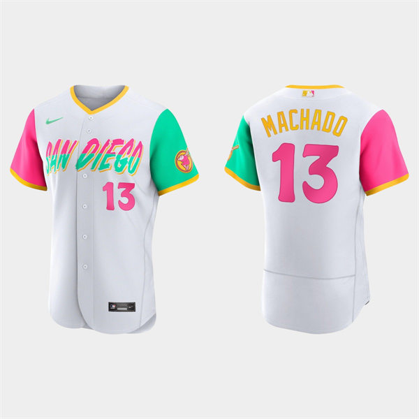 Mens San Diego Padres #13 Manny Machado White Stitched 2022 City Connect Jersey