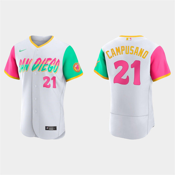 Mens San Diego Padres #21 Luis Campusano White Stitched 2022 City Connect Jersey