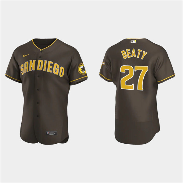 Mens San Diego Padres #27 Matt Beaty Brown Road Player FlexBase Jersey