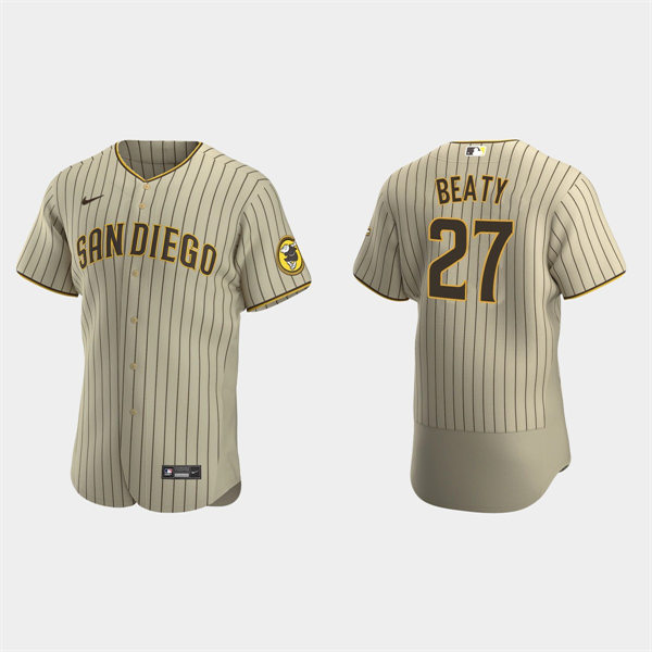 Mens San Diego Padres #27 Matt Beaty Tan Brown Alternate FlexBase Player Jersey