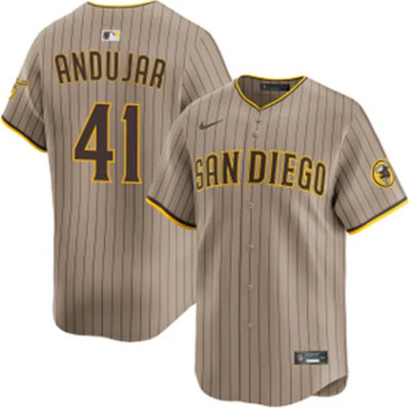 Mens San Diego Padres #41 Miguel Andujar Nike Alternate Khaki Limited Jersey 