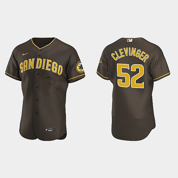 Mens San Diego Padres #52 Mike Clevinger Brown Road FlexBase Player Jersey