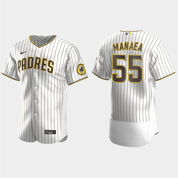 Mens San Diego Padres #55 Sean Manaea White Brown Pinstripe Home FlexBase Player Jersey