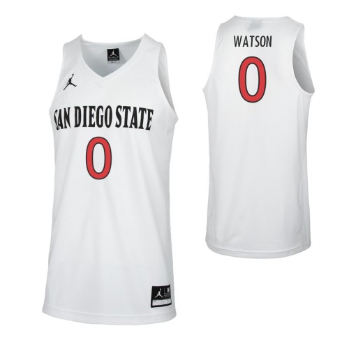 Mens San Diego State Aztecs #0 Devin Watson 2018 White Jordan College Basketball Game Jersey