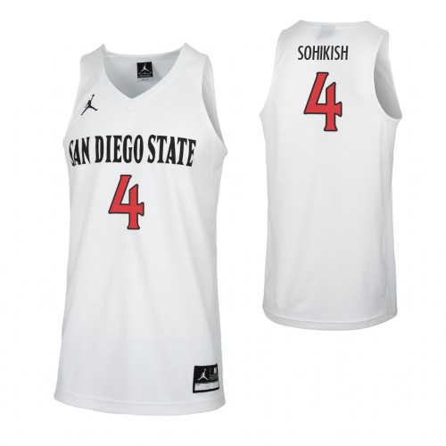 Mens San Diego State Aztecs #4 Michael Sohikish 2018 White Jordan College Basketball Game Jersey