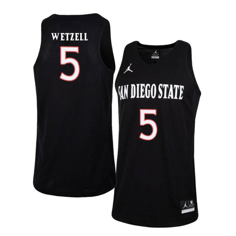 Mens San Diego State Aztecs #5 Yanni Wetzell 2016 Black White Jordan College Basketball Game Jersey