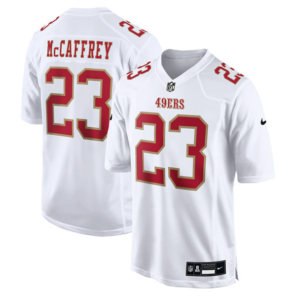 Mens San Francisco 49ers #23 Christian McCaffrey Nike Tundra White 2024 Fashion Game Jersey