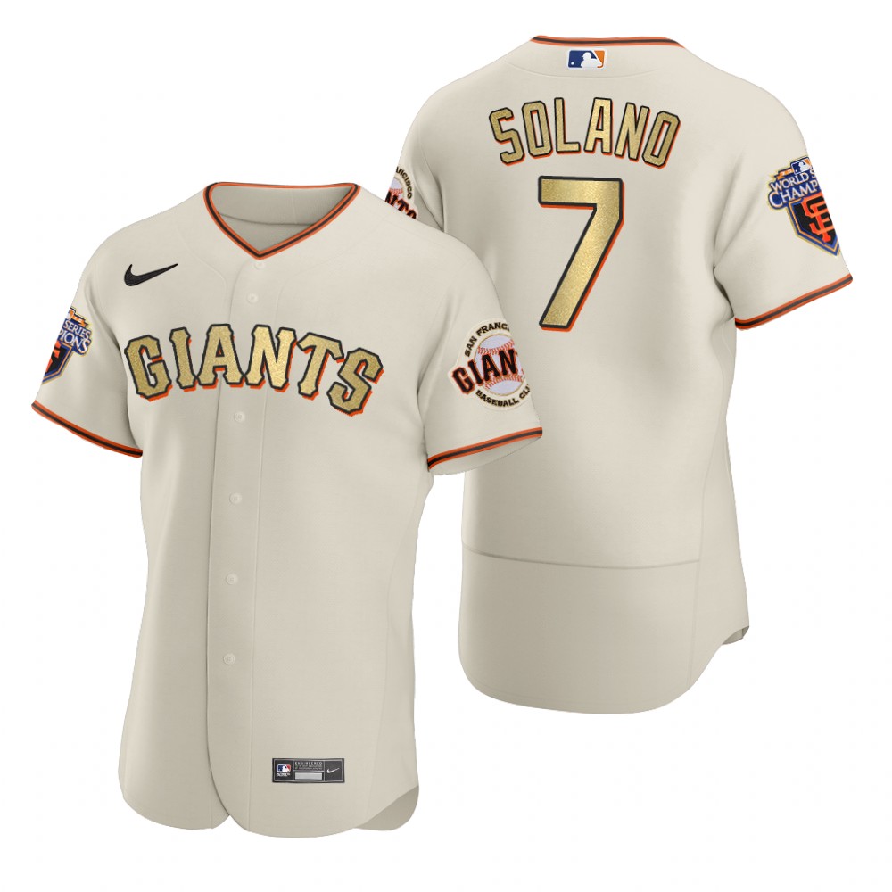 Mens San Francisco Giants #7 Donovan Solano Nike Cream Gold 2010 World Series Champions Jersey
