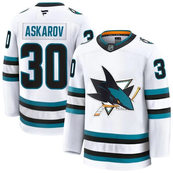 Mens San Jose Sharks #30 Yaroslav Askarov Fanatics White Away Premium Jersey 