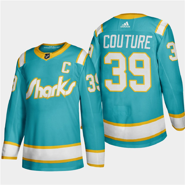 Mens San Jose Sharks #39 Logan Couture 2020-21 California Golden Seals Throwback Authentic Teal Stitched