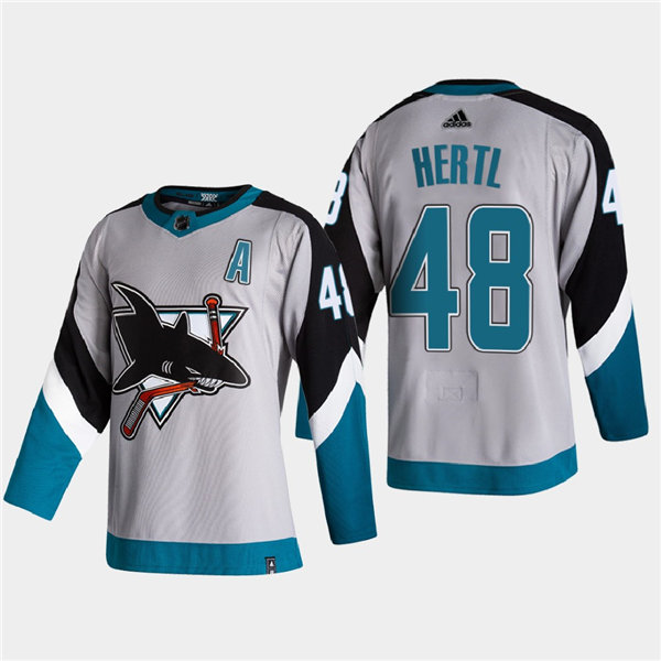 Mens San Jose Sharks #48 Tomas Hertl Adidas Grey 2021 NHL Season Reverse Retro Jersey Stitched