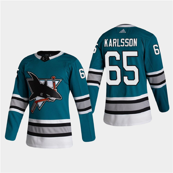Mens San Jose Sharks #65 Erik Karlsson 2020-21 Heritage 30th Anniversary Authentic Teal Jersey Stitched