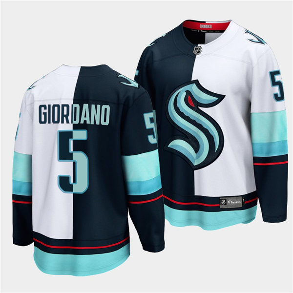 Mens Seattle Kraken #5 Mark Giordano Adidas 2021-22 Navy White Split Edition Jersey Stitched