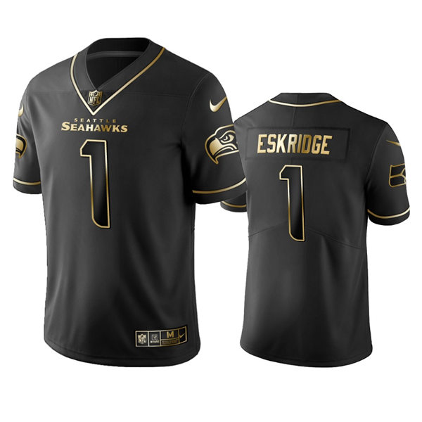 Mens Seattle Seahawks #1 D'Wayne Eskridge Nike Black Golden Edition Vapor Limited Jersey
