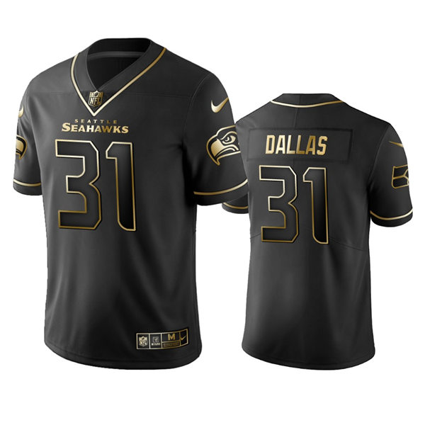 Mens Seattle Seahawks #31 DeeJay Dallas Nike Black Golden Edition Vapor Limited Jersey