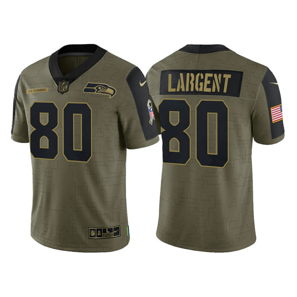 Mens Seattle Seahawks #80 Steve Largent Nike Olive 2021 Salute To Service Jersey