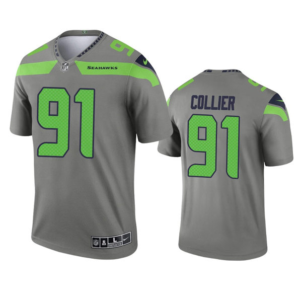 Mens Seattle Seahawks #91 L.J. Collier Nike Grey Inverted Legend Jersey