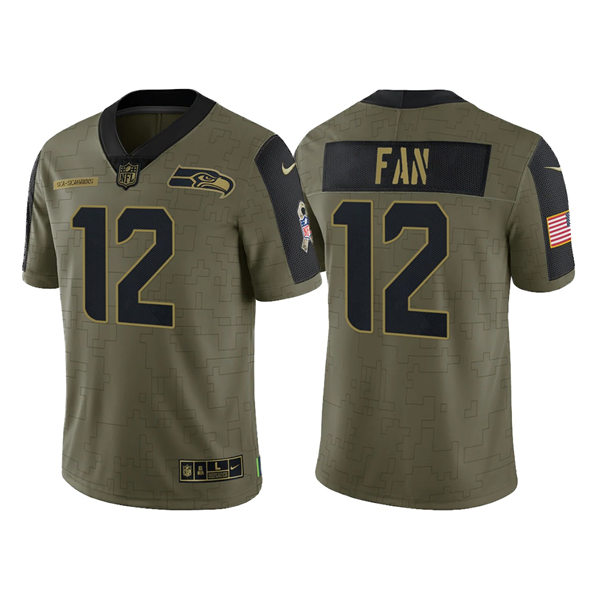 Mens Seattle Seahawks 12TH Fan Nike Olive 2021 Salute To Service Limited Jersey