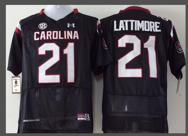 Mens South Carolina Gamecocks #21 Marcus Lattimore Black Under Armour NCAA Football Jersey