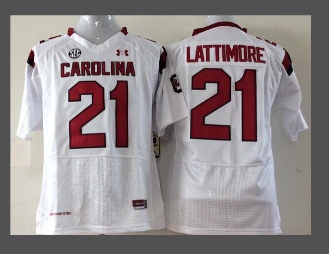 Mens South Carolina Gamecocks #21 Marcus Lattimore White Under Armour NCAA Football Jersey