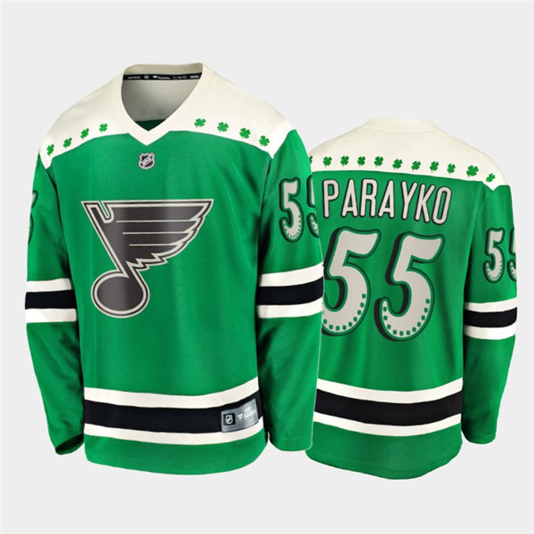 Mens St. Louis Blues #55 Colton Parayko adidas 2021 Green St. Patrick's Day Jersey Stitched