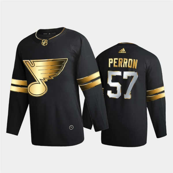 Mens St. Louis Blues #57 David Perron adidas 2021 Black Golden Edition Black Limited Jersey Stitched