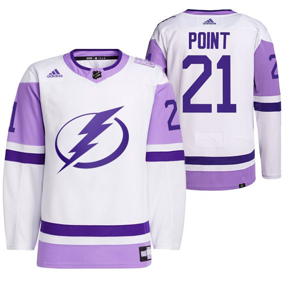 Mens Tampa Bay Lightning #21 Brayden Point 2021 White Primegreen Hockey Fights Cancer Jersey Stitched