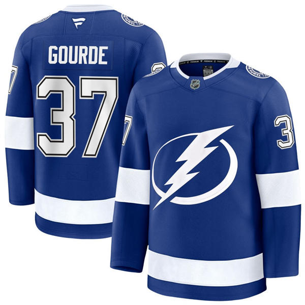 Mens Tampa Bay Lightning #37 Yanni Gourde Fanatics Home Blue Premium Player Jersey 