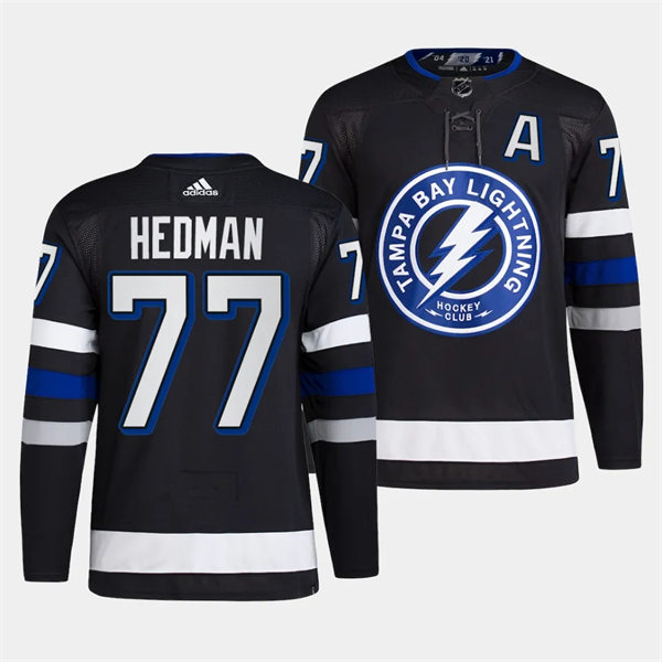 Mens Tampa Bay Lightning #77 Victor Hedman 2023-24 Alternate Primegreen Jersey Black 