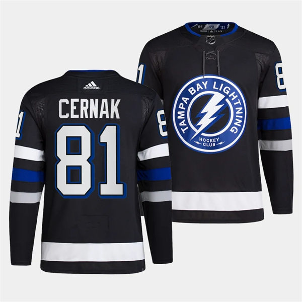 Mens Tampa Bay Lightning #81 Erik Cernak 2023-24 Alternate Primegreen Jersey Black 