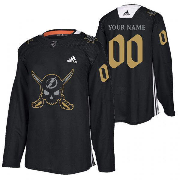 Mens Tampa Bay Lightning Custom Adidas Black 2022 GASPARILLA THEMED WARMUP JERSEY Stitched