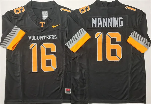 Mens Tennessee Volunteers #16 Peyton Manning 2025 VOLUNTEER SPIRIT Anthracite Alternate Football Game Jersey 