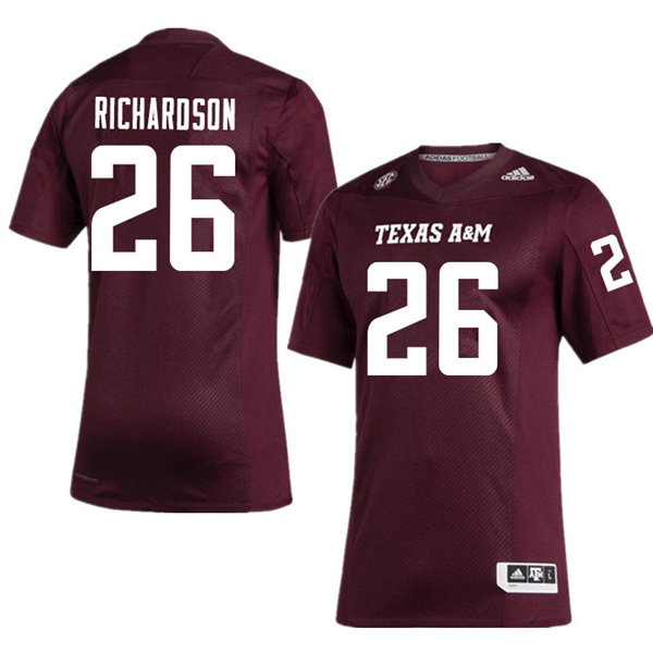 Mens Texas A&M Aggies #26 Demani Richardson Adidas 2020 Maroon College Football Game Jersey
