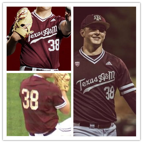 Mens Texas A&M Aggies #38 Michael Wach Adidas Maroon Pullover Texas A&M College Baseball Game Jersey 