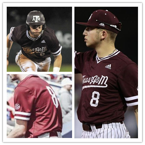 Mens Texas A&M Aggies #8 Boomer White Adidas Maroon Pullover Texas A&M College Baseball Game Jersey 