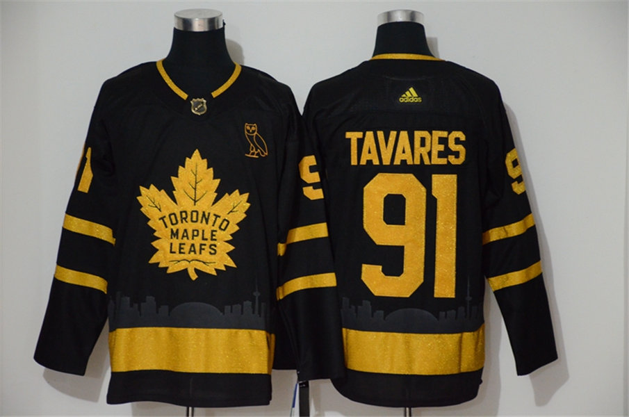 Mens Toronto Maple Leafs #91 John Tavares adidas Black Golden Edtion Jersey Stitched
