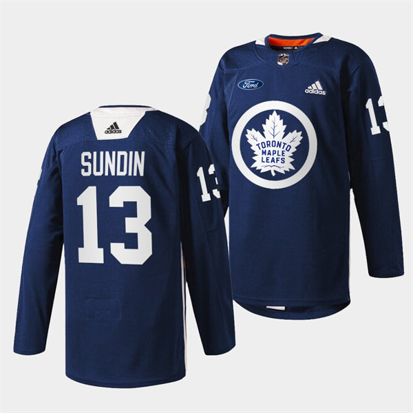 Mens Toronto Maple Leafs Retired Player #13 Mats Sundin adidas Navy Primary Logo Warm Up Jersey Stitched