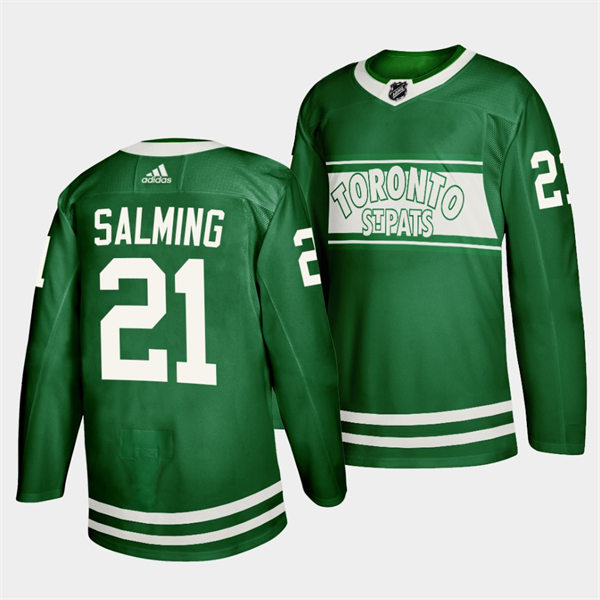 Mens Toronto Maple Leafs Retired Player #21 Borje Salming adidas Green 2022 St. Patricks Day Jersey Stitched