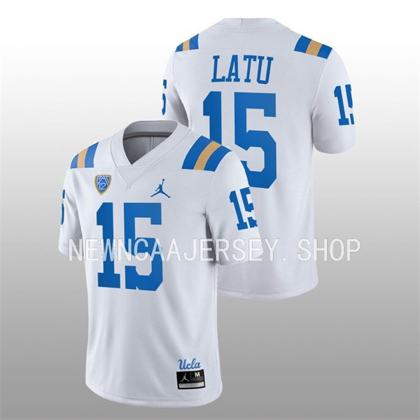 Mens UCLA Bruins #15 Laiatu Latu White College Football 2022 Tony The Tiger Sun Bowl Game Jersey 