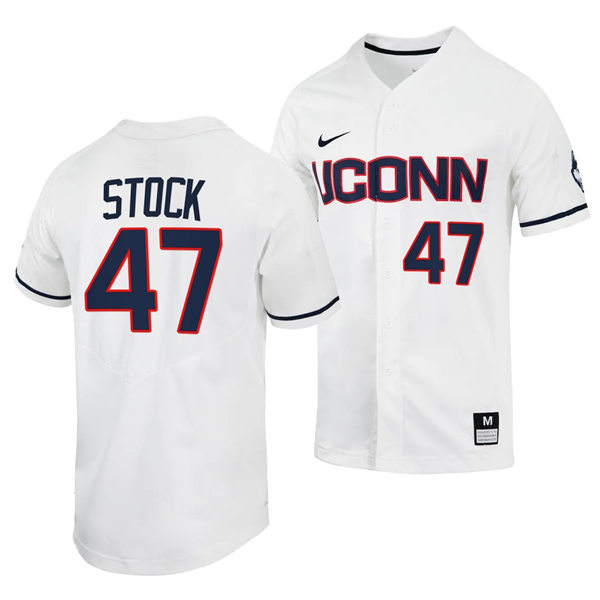 Mens UConn Huskie #47 Erik Stock Nike White College Baseball Game Jersey