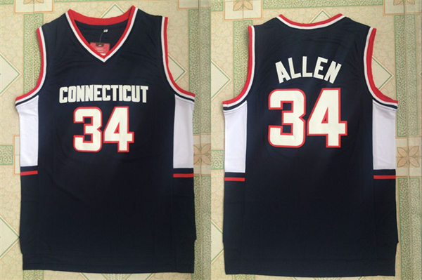 Mens UConn Huskies #34 Ray Allen Navy Retro Connecticut College Basketball Jersey 