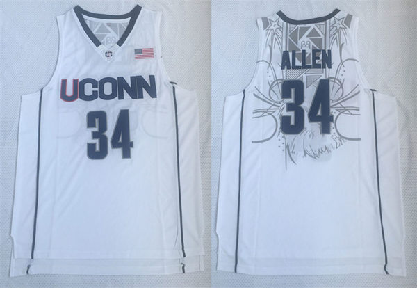 Mens UConn Huskies #34 Ray Allen White Retro College Basketball Jersey 