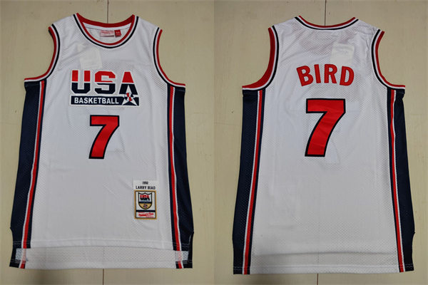 Mens USA Basketball Team #7 Larry Bird White 1992 Throwback Jersey