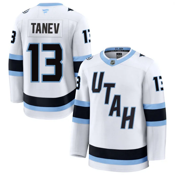 Mens Utah Mammoth #13 Brandon Tanev Fanatics Away White Premium Jersey 